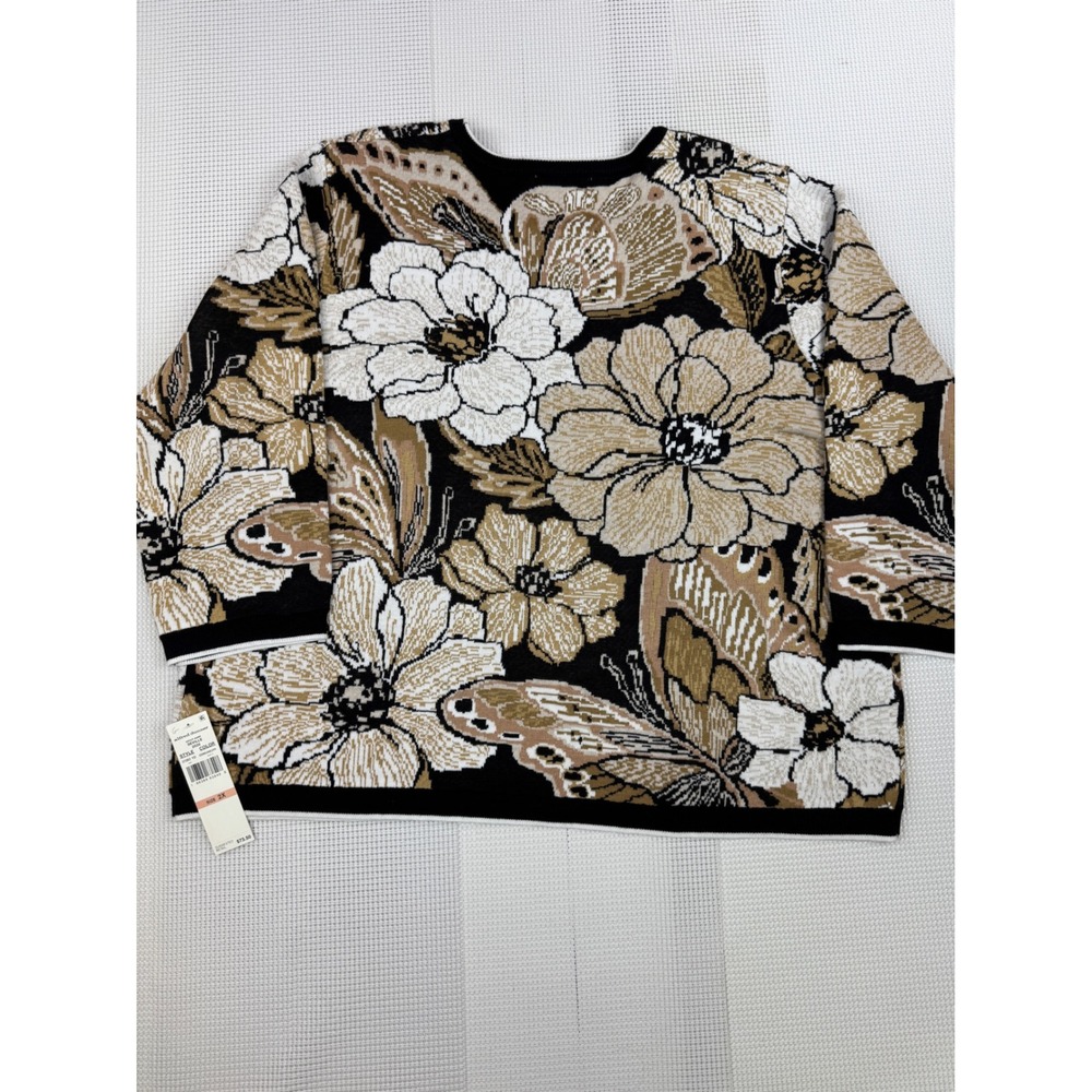 Alfred Dunner Seville Floral Butterfly Knit Sweater Neutral 2X NWT - Picture 11 of 11